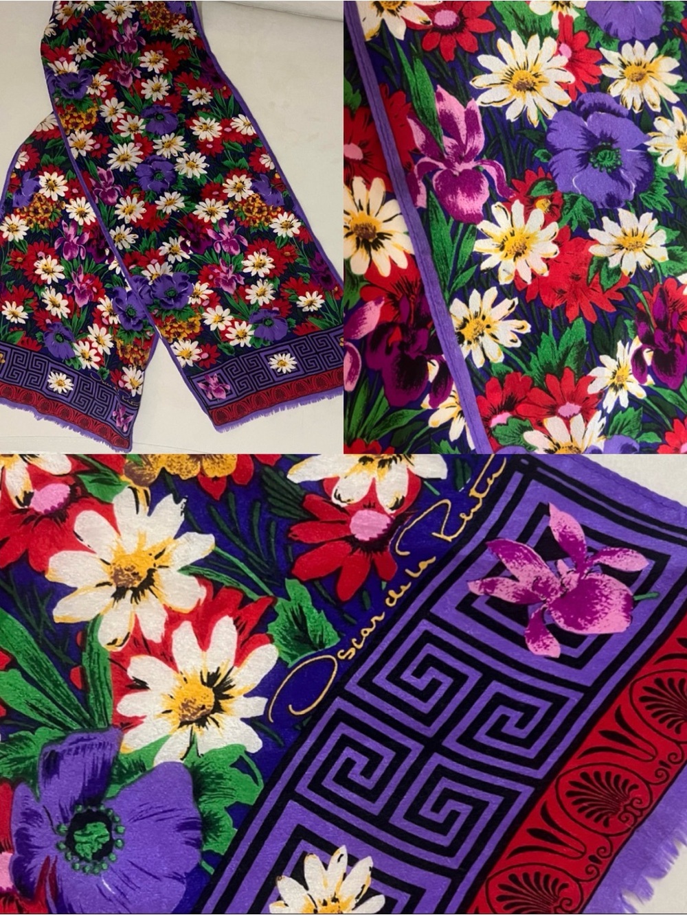 Vintage Oscar de la Renta Floral Silk Scarf